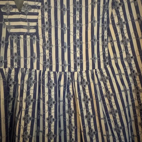 Pomander Place/Tuckernuck Blue Stripe Floral Embroidered Lanie Dress - Picture 2 of 6